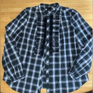 J Crew embellished cotton plaid button down blouse
